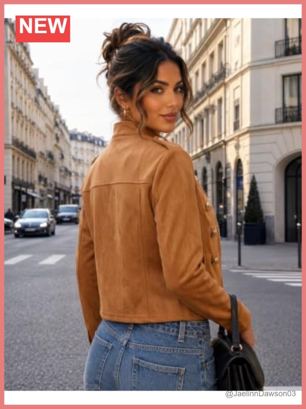 Faux Suede Cropped Jacket Lightweight Stand Collar Zip Fall Coat - Picture 4 of 6